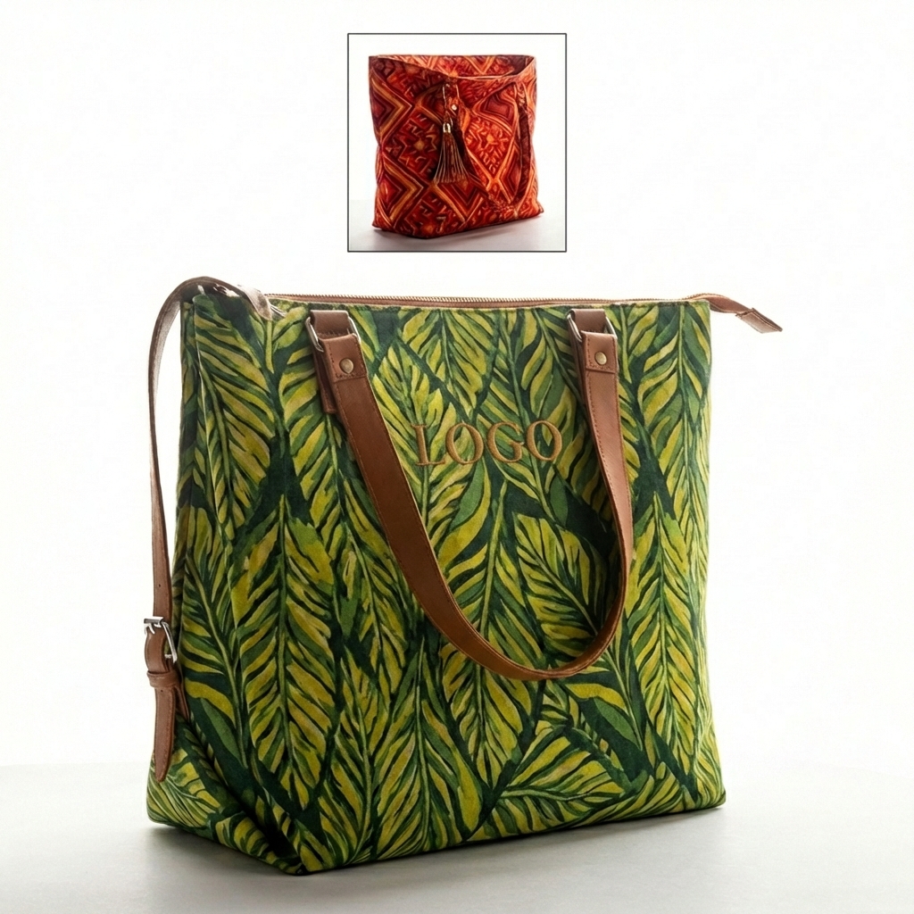 Modernist Wood & Canvas Open-Top Tote